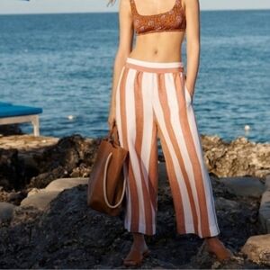 Madewell Striped Wide Leg Pants in Brown and White